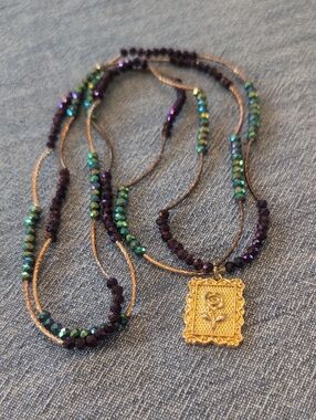 Gold Rose Pendant Multi-Color Beaded Necklace - Women Jewelry